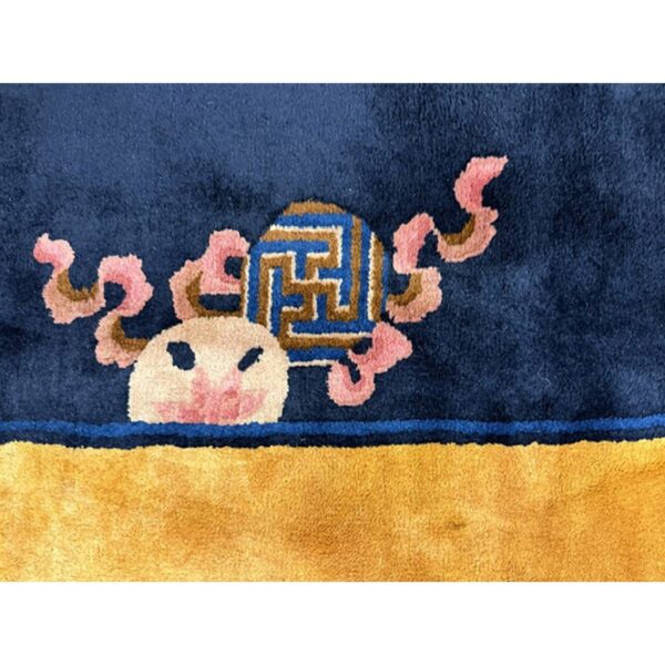 1920s gold field vase spray flowers shou symbols antique chinese art deco rug 10 1920s antique gold chinese art deco flower basket wool oversized rug - detail view 9