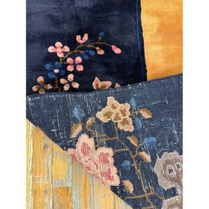 1920s Antique Gold Chinese Art Deco Flower Basket Wool Oversized Rug - detail view 10