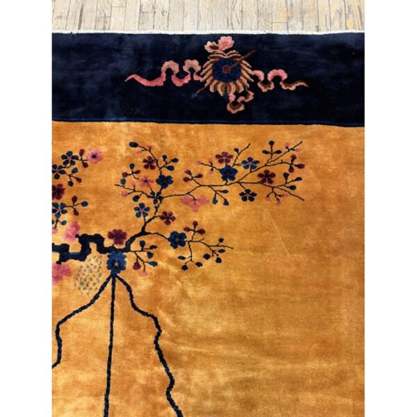 1920s gold field vase spray flowers shou symbols antique chinese art deco rug 6 1920s antique gold chinese art deco flower basket wool oversized rug - detail view 5