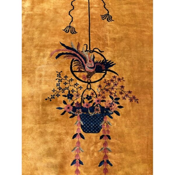 1920s gold field vase spray flowers shou symbols antique chinese art deco rug 7 1920s antique gold chinese art deco flower basket wool oversized rug - detail view 6
