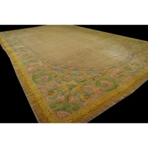 1920s Antique Oversized Sand Ground Floral Medallion French Savonnerie Rug - detail view 2