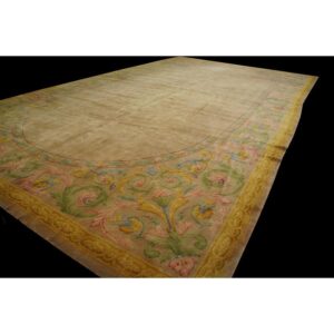 1920s Antique Oversized Sand Ground Floral Medallion French Savonnerie Rug - detail view 6