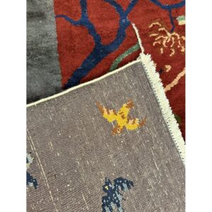 1920s Antique Red Chinese Art Deco Floral Vine Wool Room Size Rug - detail view 6