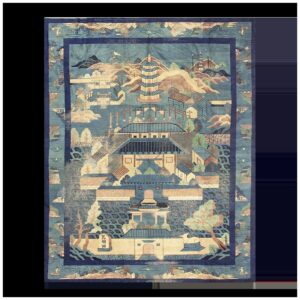 1920s Antique Traditional Blue Scene Pictorial Chinese Handknotted Wool Rug