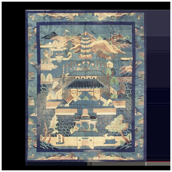 1920s antique traditional blue scene pictorial chinese handknotted wool rug 1 1920s antique traditional blue scene pictorial chinese handknotted wool rug