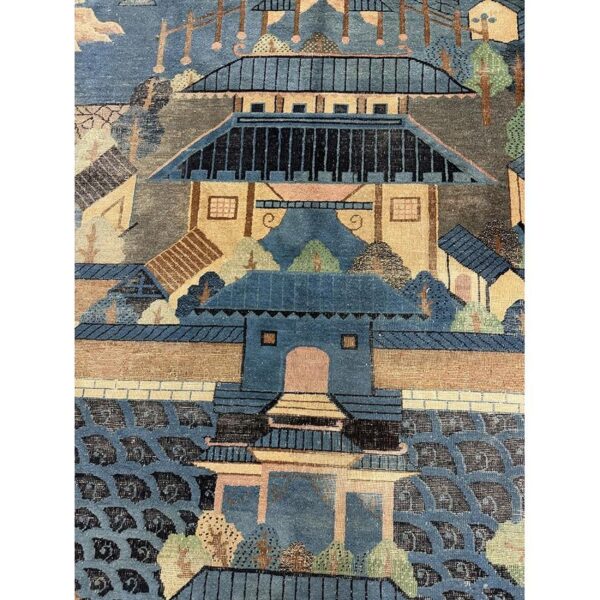 1920s antique traditional blue scene pictorial chinese handknotted wool rug 2 1920s antique traditional blue scene pictorial chinese handknotted wool rug - detail view 1