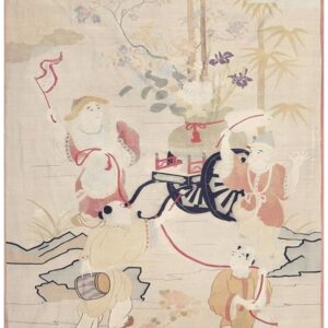 1920s Beige Field Artistic East Asian Heritage Antique Japenese Kesi Woven Rug