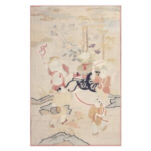 1920s Beige Field Artistic East Asian Heritage Antique Japenese Kesi Woven Rug - detail view 7