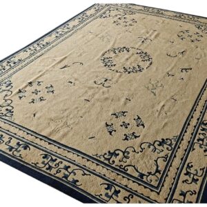 1920s Beige Ground Medallion Traditional Motif Antique Chinese Peking Wool Rug