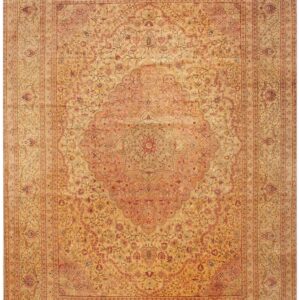 1920s Beige Ground Traditional Floral Antique Herekeh Silk Metal Turkish Rug