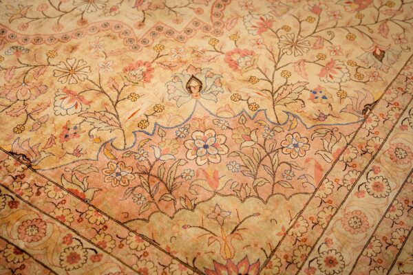 1920s beige ground traditional floral antique herekeh silk metal turkish rug 3 1920s beige ground traditional floral antique herekeh silk metal turkish rug - detail view 2