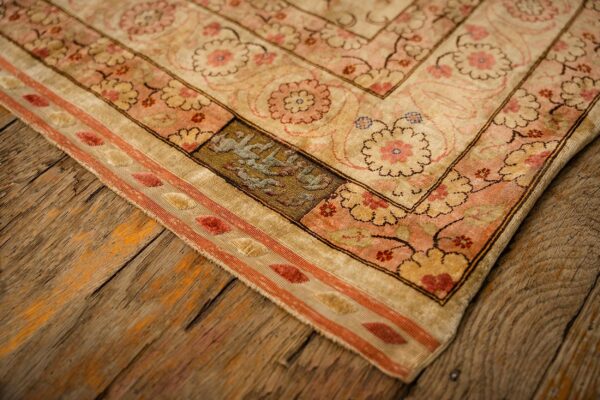 1920s beige ground traditional floral antique herekeh silk metal turkish rug 4 1920s beige ground traditional floral antique herekeh silk metal turkish rug - detail view 3