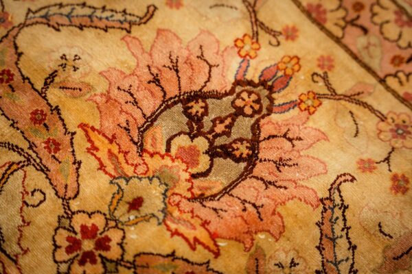 1920s beige ground traditional floral antique herekeh silk metal turkish rug 6 1920s beige ground traditional floral antique herekeh silk metal turkish rug - detail view 5