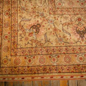 1920s Beige Ground Traditional Floral Antique Herekeh Silk Metal Turkish Rug - detail view 6