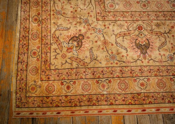 1920s beige ground traditional floral antique herekeh silk metal turkish rug 7 1920s beige ground traditional floral antique herekeh silk metal turkish rug - detail view 6