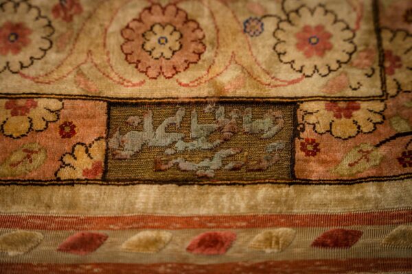 1920s beige ground traditional floral antique herekeh silk metal turkish rug 8 1920s beige ground traditional floral antique herekeh silk metal turkish rug - detail view 7