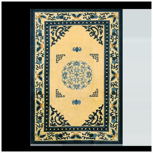 1920s beige medallion antique chinese peking rug 6' x 8'7" handknotted wool carpet