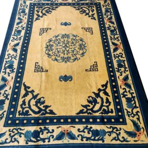 1920s Beige Medallion Antique Chinese Peking Rug 6' X 8'7" Handknotted Wool Carpet - detail view 1