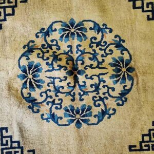 1920s Beige Medallion Antique Chinese Peking Rug 6' X 8'7" Handknotted Wool Carpet - detail view 2