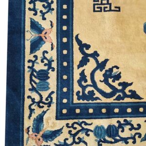 1920s Beige Medallion Antique Chinese Peking Rug 6' X 8'7" Handknotted Wool Carpet - detail view 4