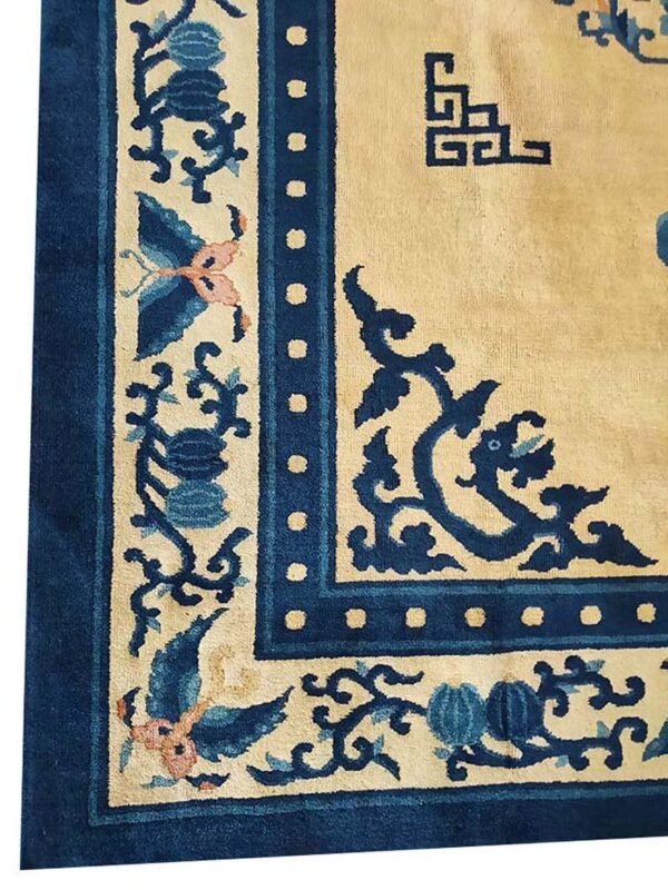 1920s beige medallion antique chinese peking rug 6' x 8'7" handknotted wool carpet - detail view 4