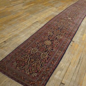 1920s Black Geometric Antique Persian Sarouk Rug 2' 7'' X 19' 0'' Handknotted Wool Carpet - detail view 1