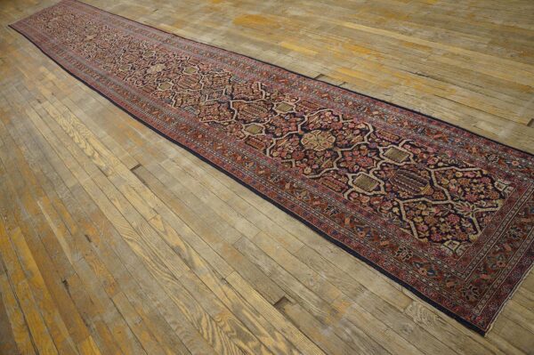 1920s black geometric antique persian sarouk rug 2' 7'' x 19' 0'' handknotted wool carpet 3 1920s black geometric antique persian sarouk rug 2' 7'' x 19' 0'' handknotted wool carpet - detail view 2