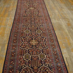 1920s Black Geometric Antique Persian Sarouk Rug 2' 7'' X 19' 0'' Handknotted Wool Carpet - detail view 3