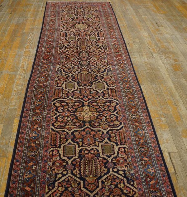 1920s black geometric antique persian sarouk rug 2' 7'' x 19' 0'' handknotted wool carpet 4 1920s black geometric antique persian sarouk rug 2' 7'' x 19' 0'' handknotted wool carpet - detail view 3