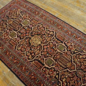1920s Black Geometric Antique Persian Sarouk Rug 2' 7'' X 19' 0'' Handknotted Wool Carpet - detail view 6