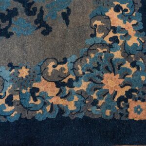 1920s Blue Foliate Antique Chinese Peking Rug 9'x11' 11" Handknotted Wool Carpet - detail view 3