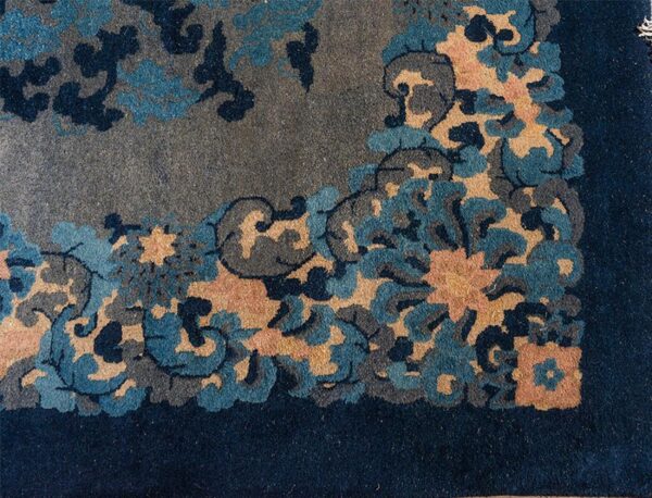 1920s blue foliate antique chinese peking rug 9'x11' 11" handknotted wool carpet - detail view 3