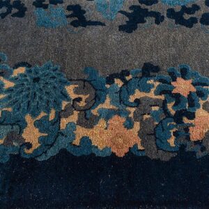 1920s Blue Foliate Antique Chinese Peking Rug 9'x11' 11" Handknotted Wool Carpet - detail view 4