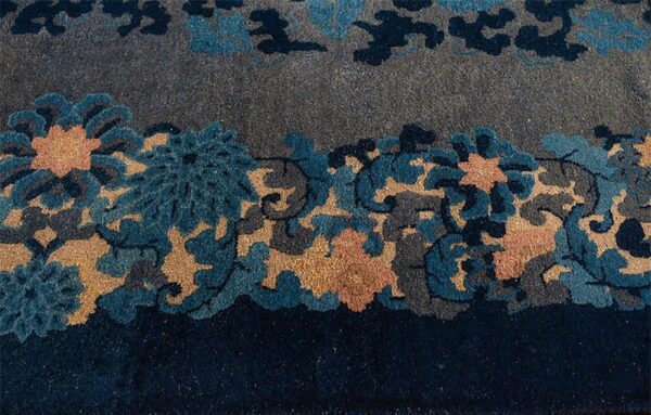 1920s blue foliate antique chinese peking rug 9'x11' 11" handknotted wool carpet - detail view 4