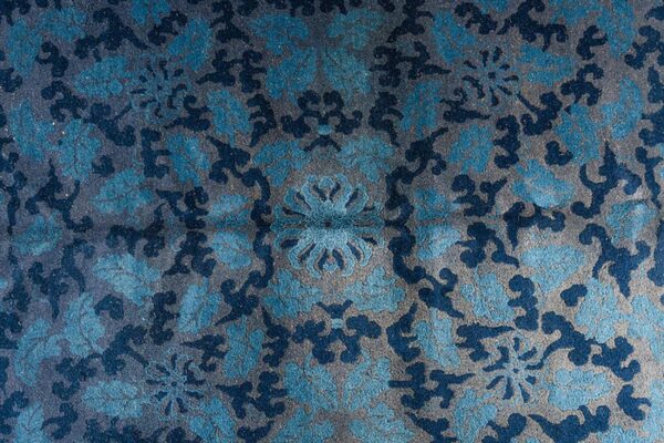 1920s blue foliate antique chinese peking rug 9'x11' 11" handknotted wool carpet - detail view 6