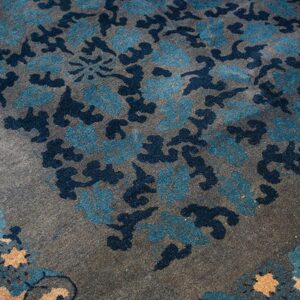1920s Blue Foliate Antique Chinese Peking Rug 9'x11' 11" Handknotted Wool Carpet - detail view 7