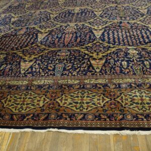 1920s Blue Navy Floral Antique Indian Lahore Rug 18'0" X 18'0" Handknotted Wool Carpet - detail view 1
