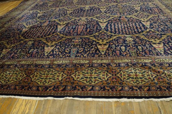 1920s blue navy floral antique indian lahore rug 18'0" x 18'0" handknotted wool carpet 2 1920s blue navy floral antique indian lahore rug 18'0" x 18'0" handknotted wool carpet - detail view 1