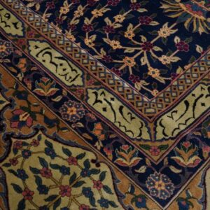1920s Blue Navy Floral Antique Indian Lahore Rug 18'0" X 18'0" Handknotted Wool Carpet - detail view 2