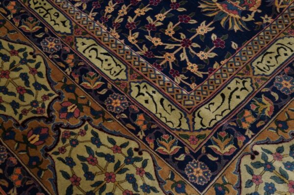 1920s blue navy floral antique indian lahore rug 18'0" x 18'0" handknotted wool carpet 3 1920s blue navy floral antique indian lahore rug 18'0" x 18'0" handknotted wool carpet - detail view 2