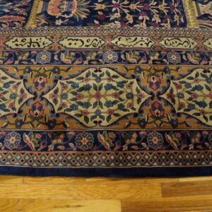 1920s Blue Navy Floral Antique Indian Lahore Rug 18'0" X 18'0" Handknotted Wool Carpet - detail view 3