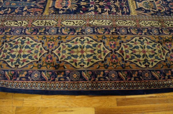 1920s blue navy floral antique indian lahore rug 18'0" x 18'0" handknotted wool carpet 4 1920s blue navy floral antique indian lahore rug 18'0" x 18'0" handknotted wool carpet - detail view 3