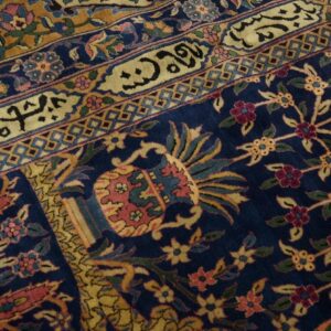 1920s Blue Navy Floral Antique Indian Lahore Rug 18'0" X 18'0" Handknotted Wool Carpet - detail view 4