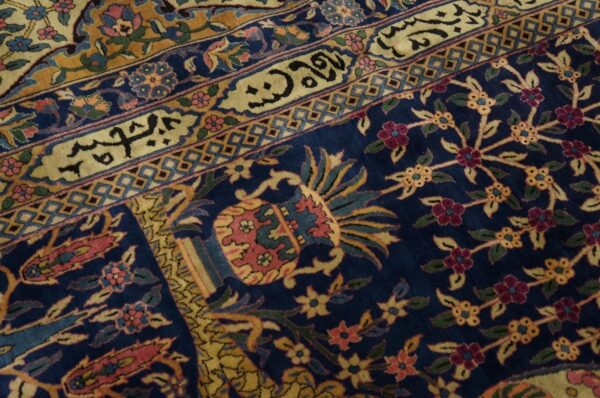 1920s blue navy floral antique indian lahore rug 18'0" x 18'0" handknotted wool carpet 5 1920s blue navy floral antique indian lahore rug 18'0" x 18'0" handknotted wool carpet - detail view 4