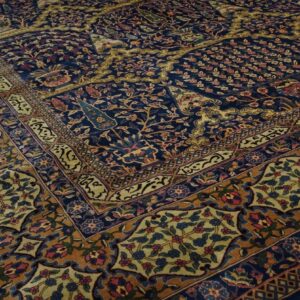 1920s Blue Navy Floral Antique Indian Lahore Rug 18'0" X 18'0" Handknotted Wool Carpet - detail view 5