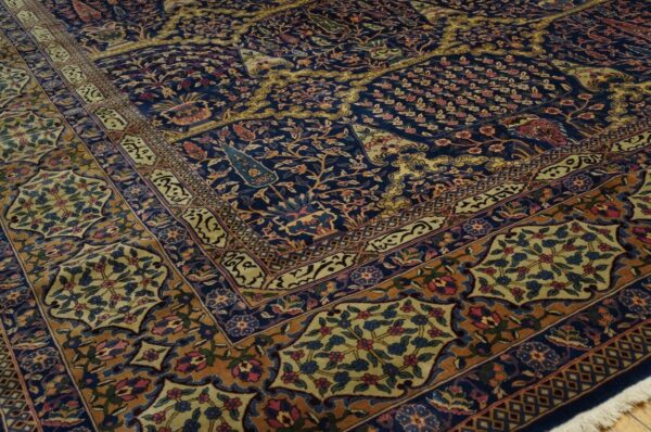 1920s blue navy floral antique indian lahore rug 18'0" x 18'0" handknotted wool carpet 6 1920s blue navy floral antique indian lahore rug 18'0" x 18'0" handknotted wool carpet - detail view 5
