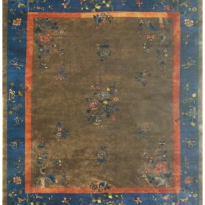 1920s Brown Field Modern Floral Antique Chinese Art Deco Rug