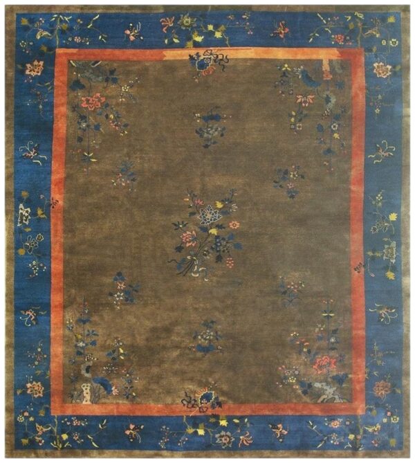 1920s brown field modern floral antique chinese art deco rug 1 1920s brown field modern floral antique chinese art deco rug