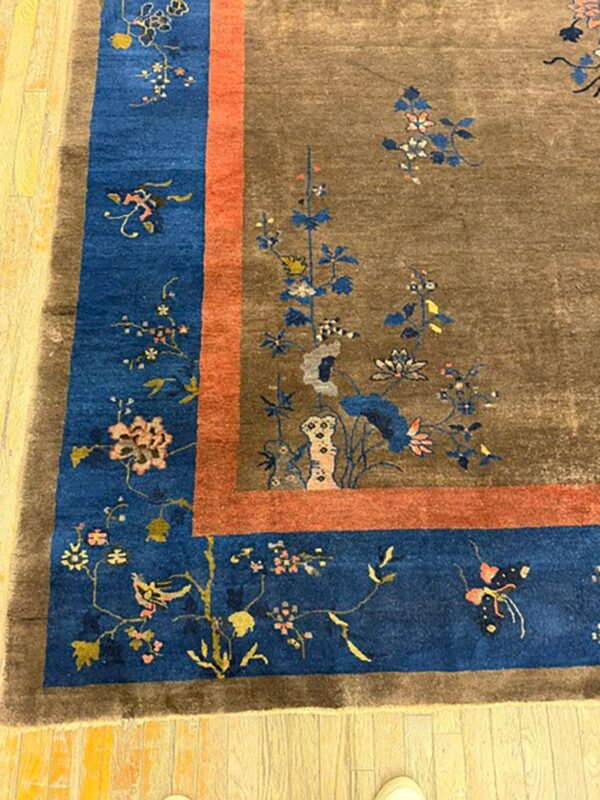 1920s brown field modern floral antique chinese art deco rug 2 1920s brown field modern floral antique chinese art deco rug - detail view 1