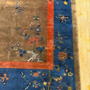 1920s Brown Field Modern Floral Antique Chinese Art Deco Rug - detail view 3